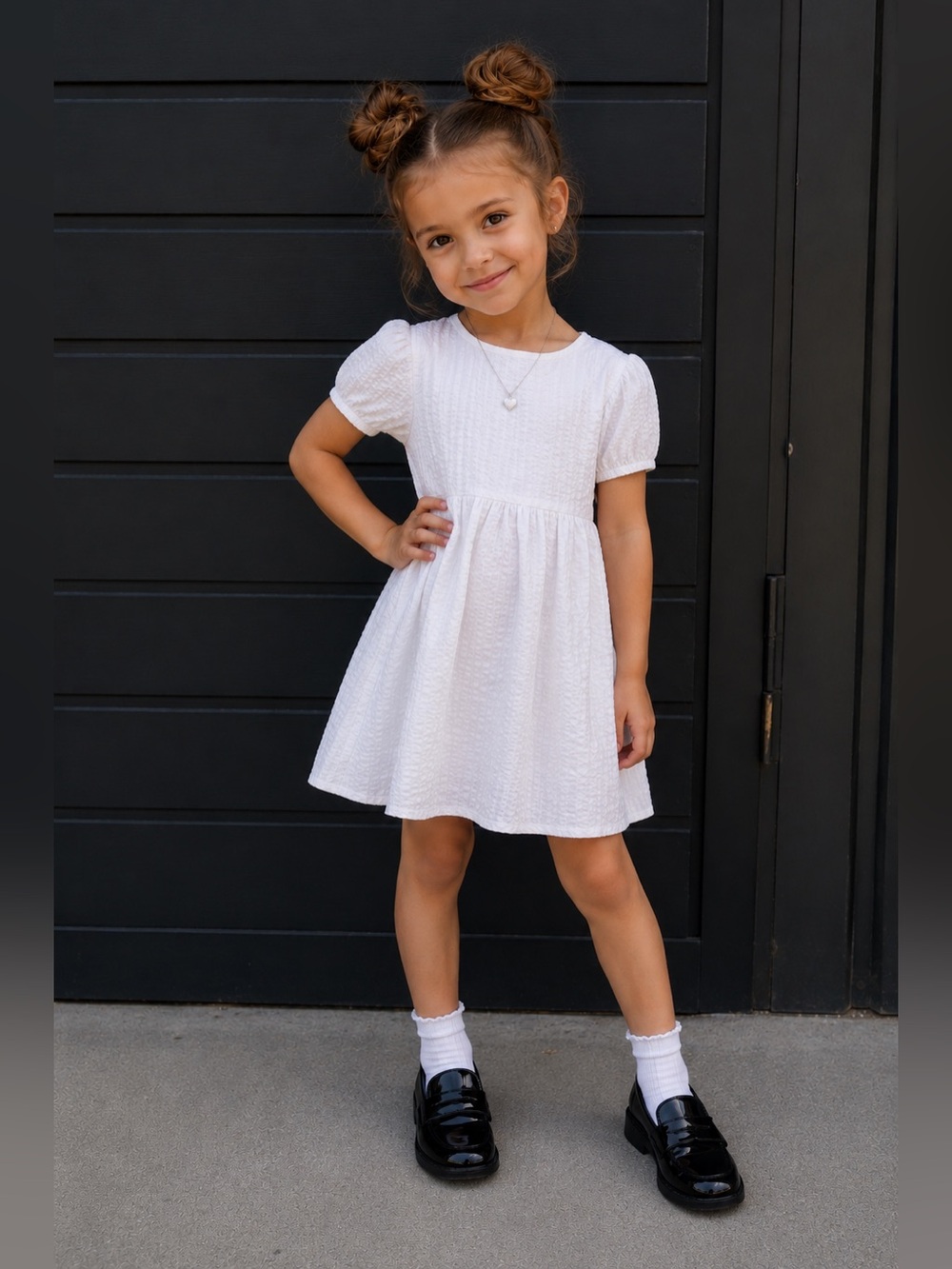 Cotton On White Seersucker Puff Sleeve Dress - Classic Girls' Formal